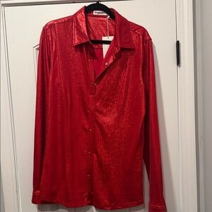 Ranch Dress’n Shimmery Red Button-Up Shirt